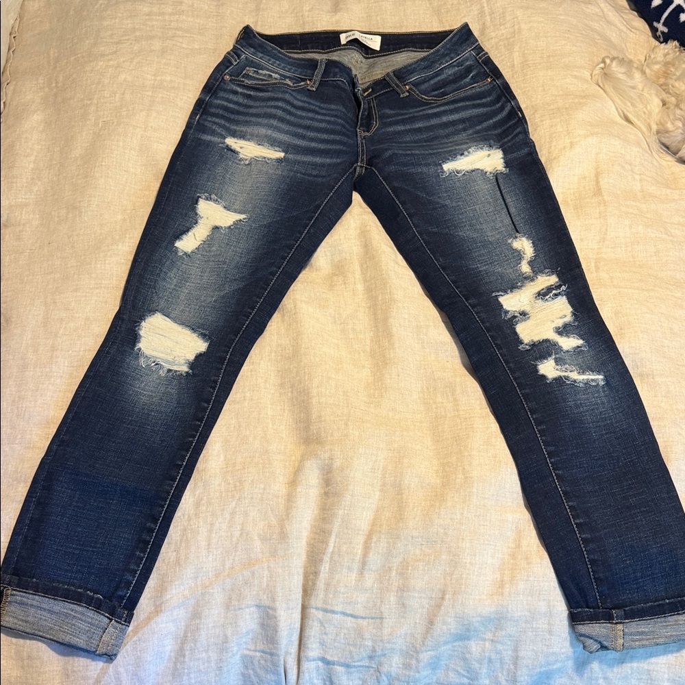 BKE Dark Wash Distressed Cropped Jeans